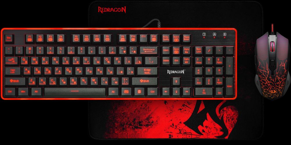 Набор Redragon S107 3-в-1: мышь, клавиатура и коврик RUS/ENG