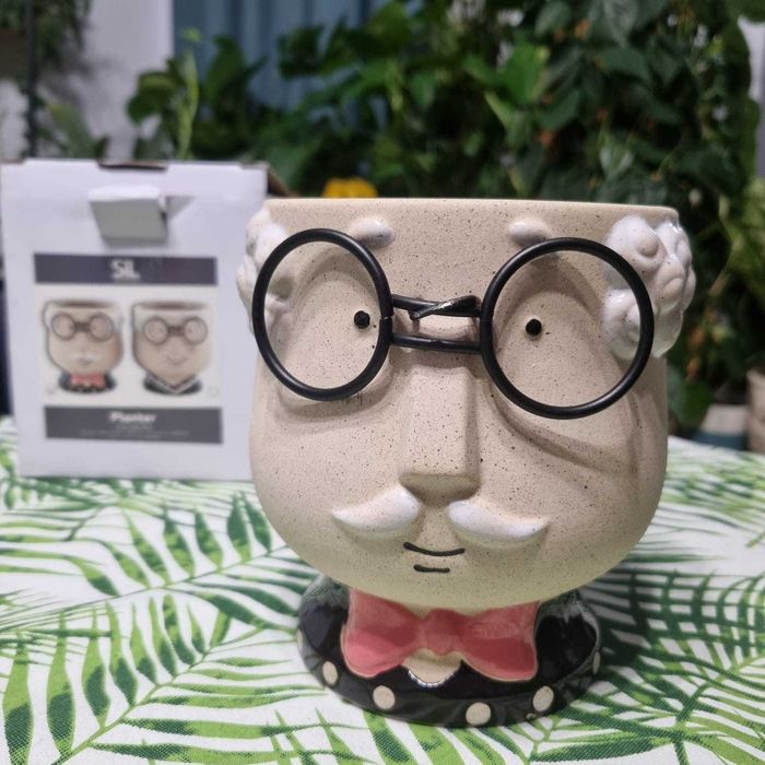 Ghiveci ceramic nou, model deosebit cu ochelari și papion