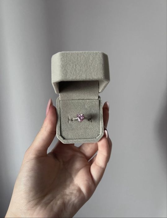 Inel elegant din argint 925 cu piatră zirconiu roz inimă