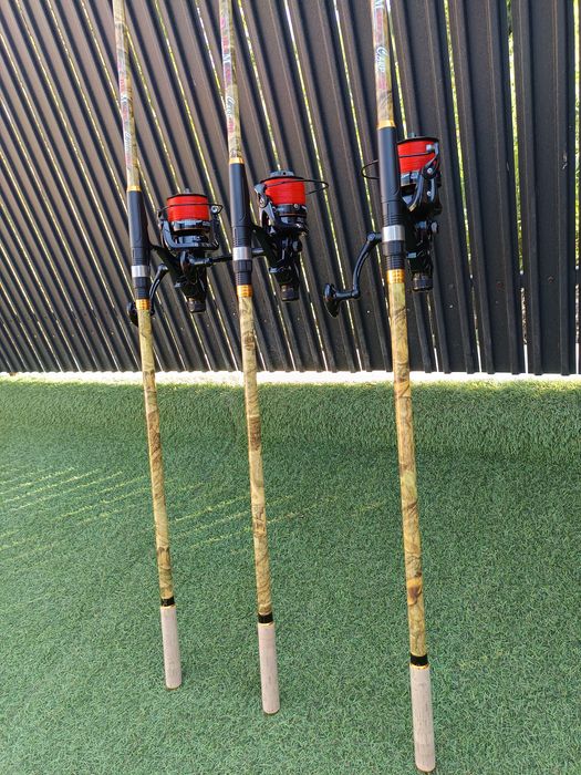 SET 3 Lansete DIAMANT ALB 3.90m 4.0 LBS 3 tronsoane + 3 Mulinete AVIAT