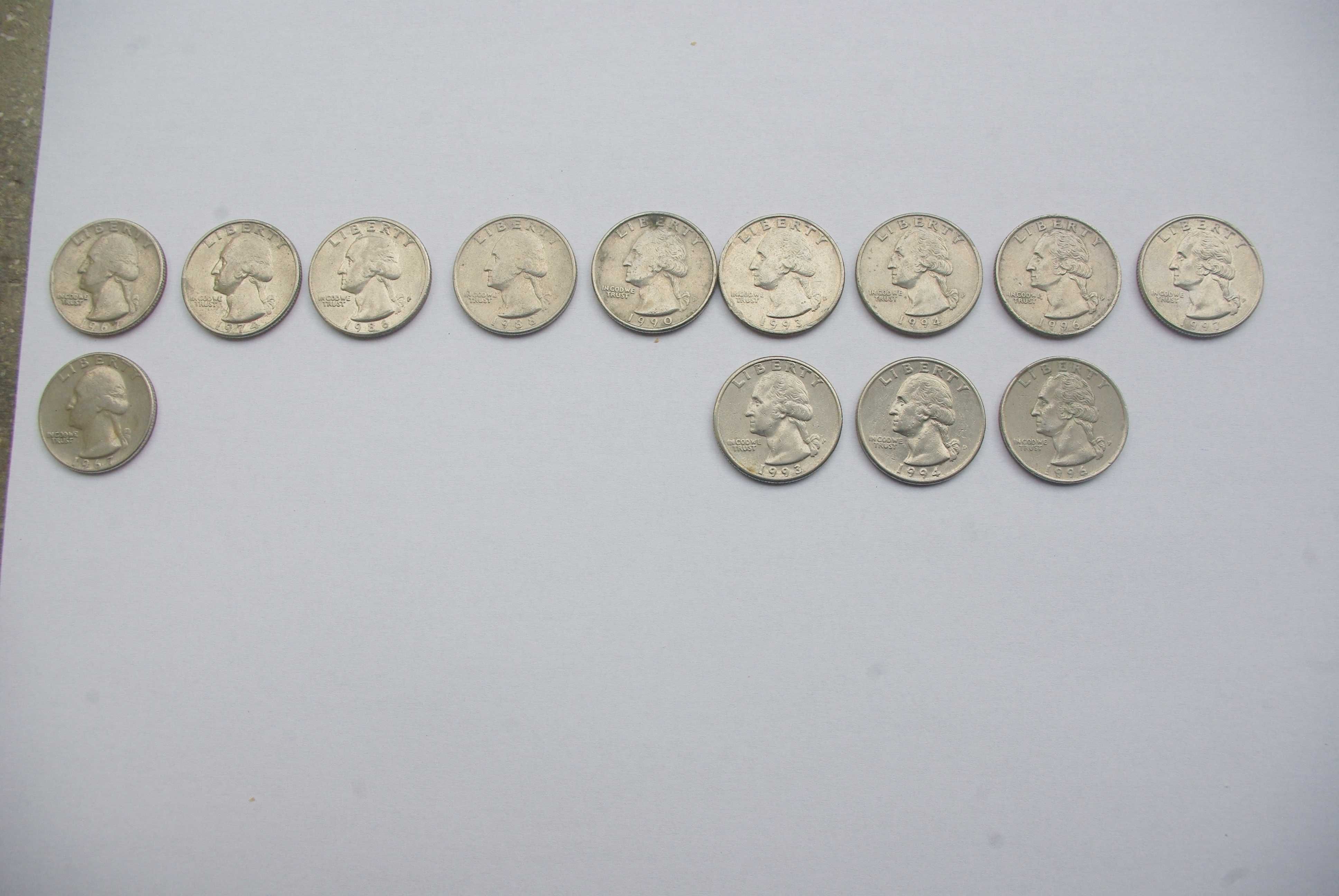 Vand colectie 25 centi USA (quarter dollar) anii 1967-1997, 13 bucati