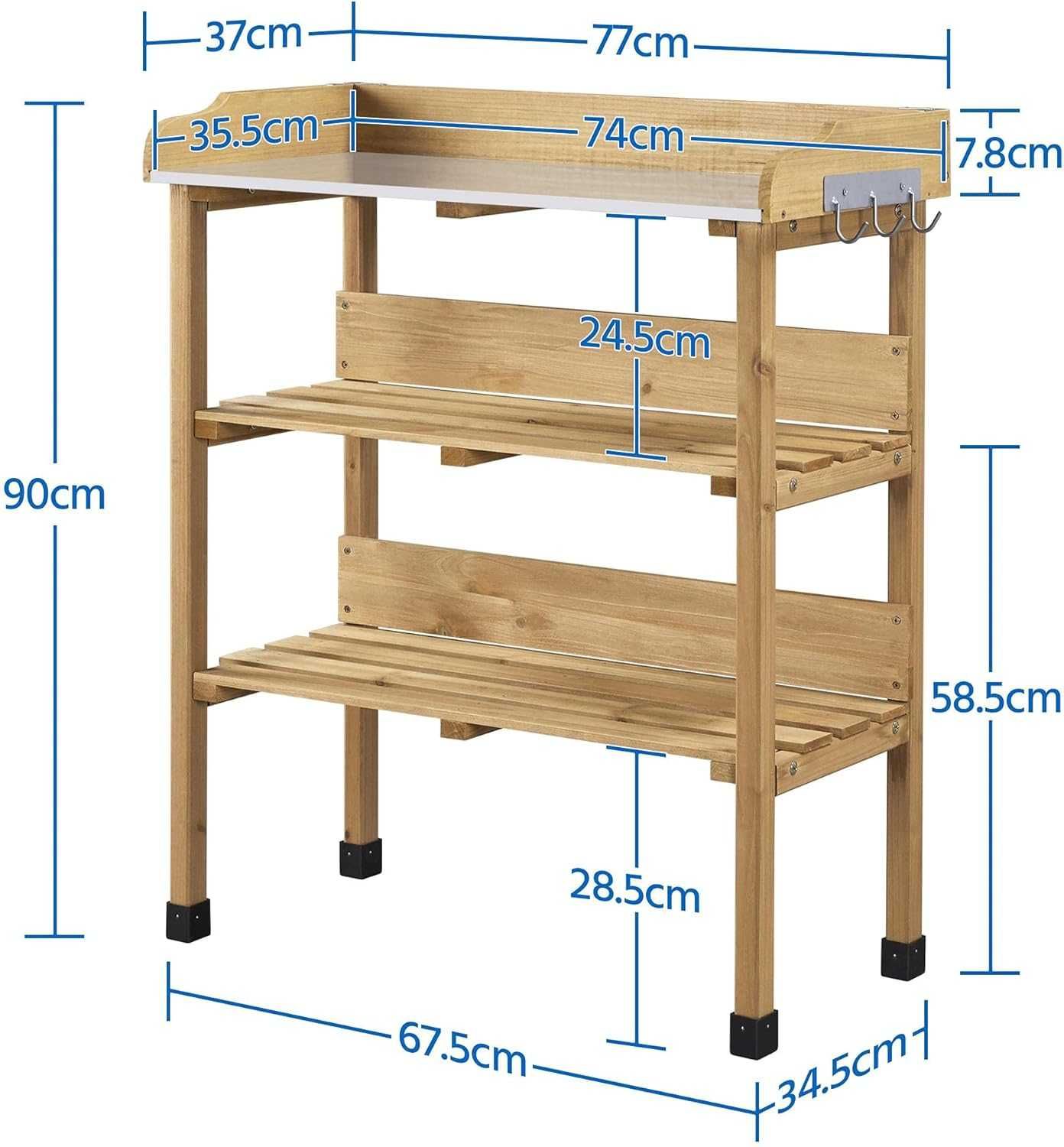 Masa gradinarit lemn brad 77x37x90 cm cu rafturi |YT 592913 Wood