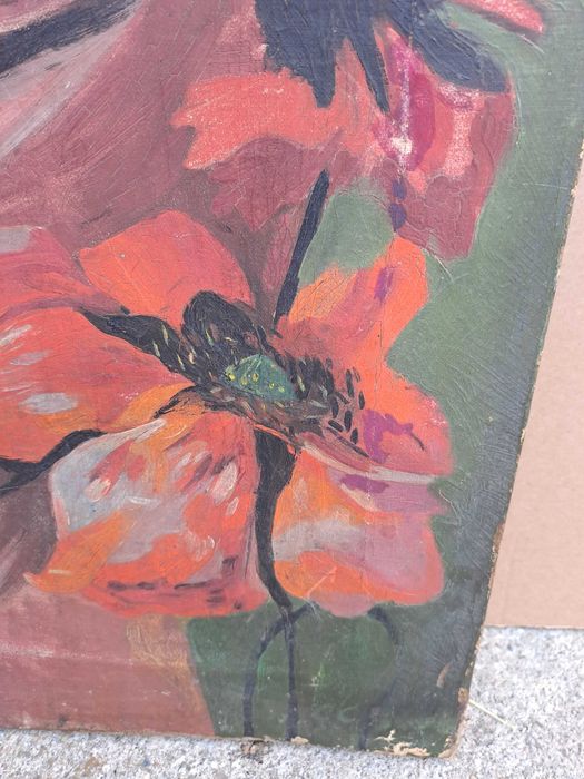 tablou vechi pictura pe panza 103/42 cm semnat