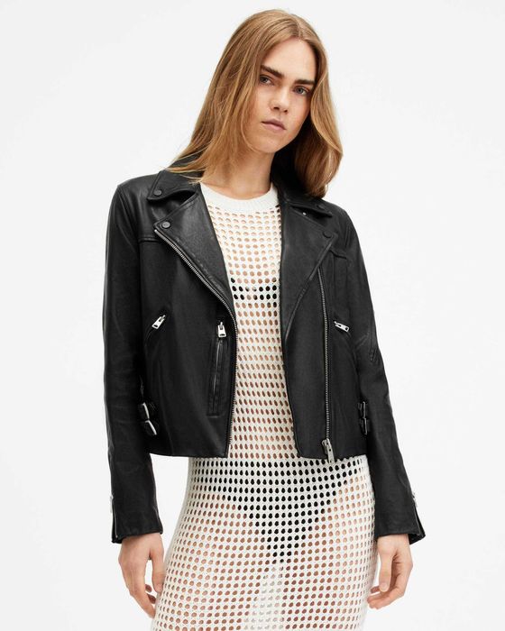 AllSaints Prescott Дамско Кожено яке Агнешка Кожа Черно Small UK 8