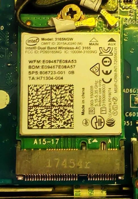 Placa Wi-Fi (802.11ac) + Bluetooth 5.2 - Intel 3165NGW, dual band