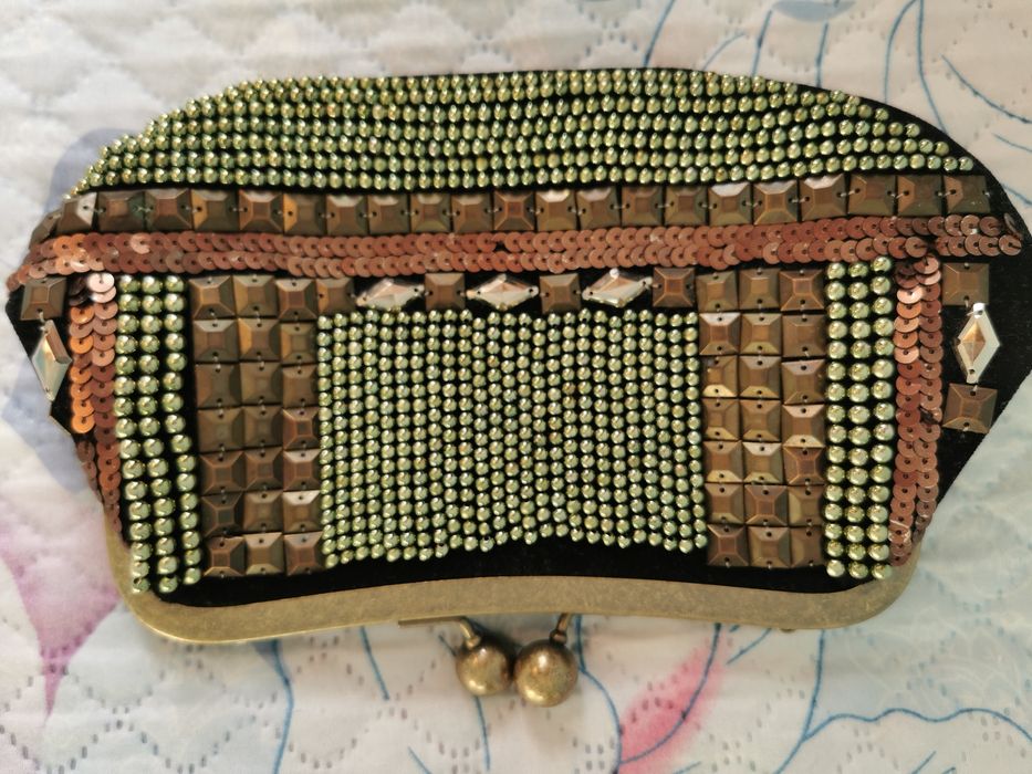 Малка черна Чанта клъч с пайети и камъни