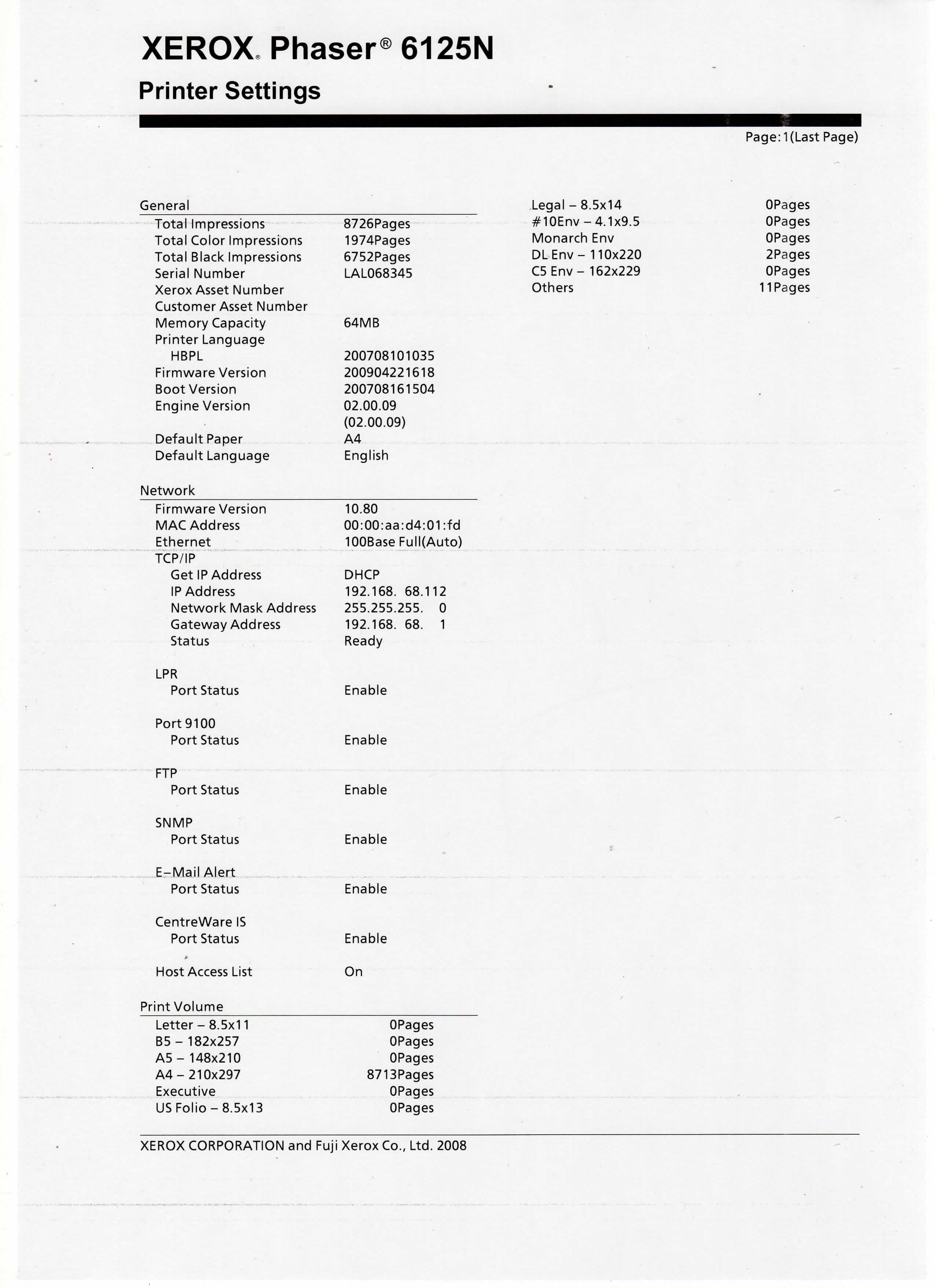 Цветeн лазерен принтер Xerox Phaser 6125N