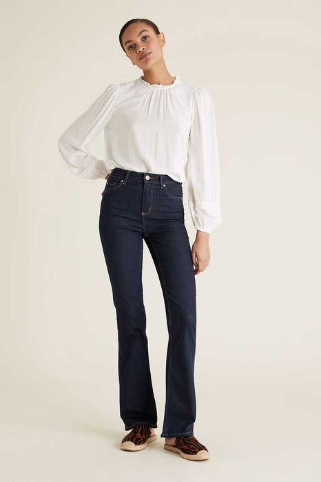 Blugi M&S “Eva” bootcut, talie înaltă, albastru închis–stil slim flare