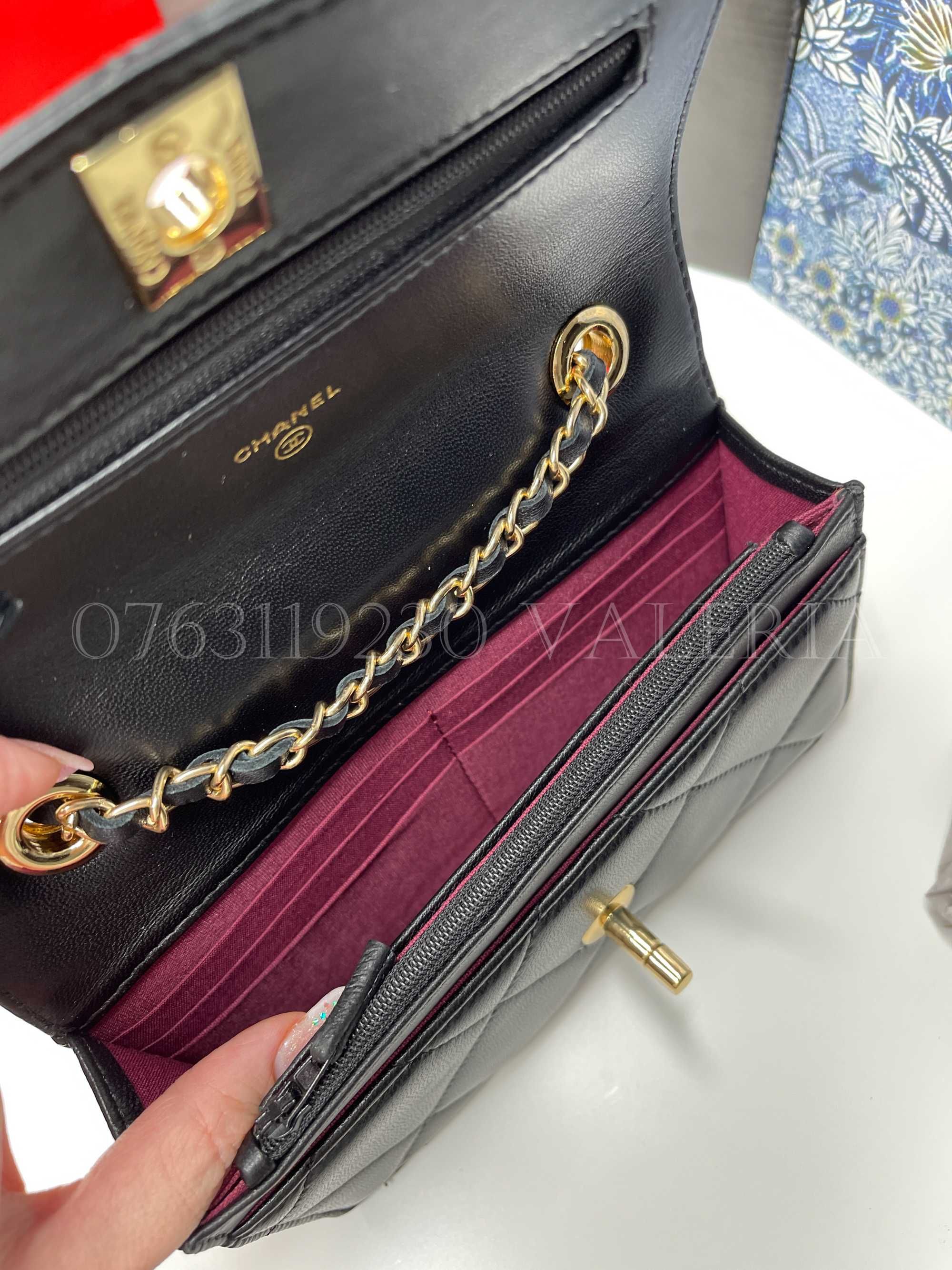 Geanta C2n3I - Wallet on Chain Piele/Feronerie aurie