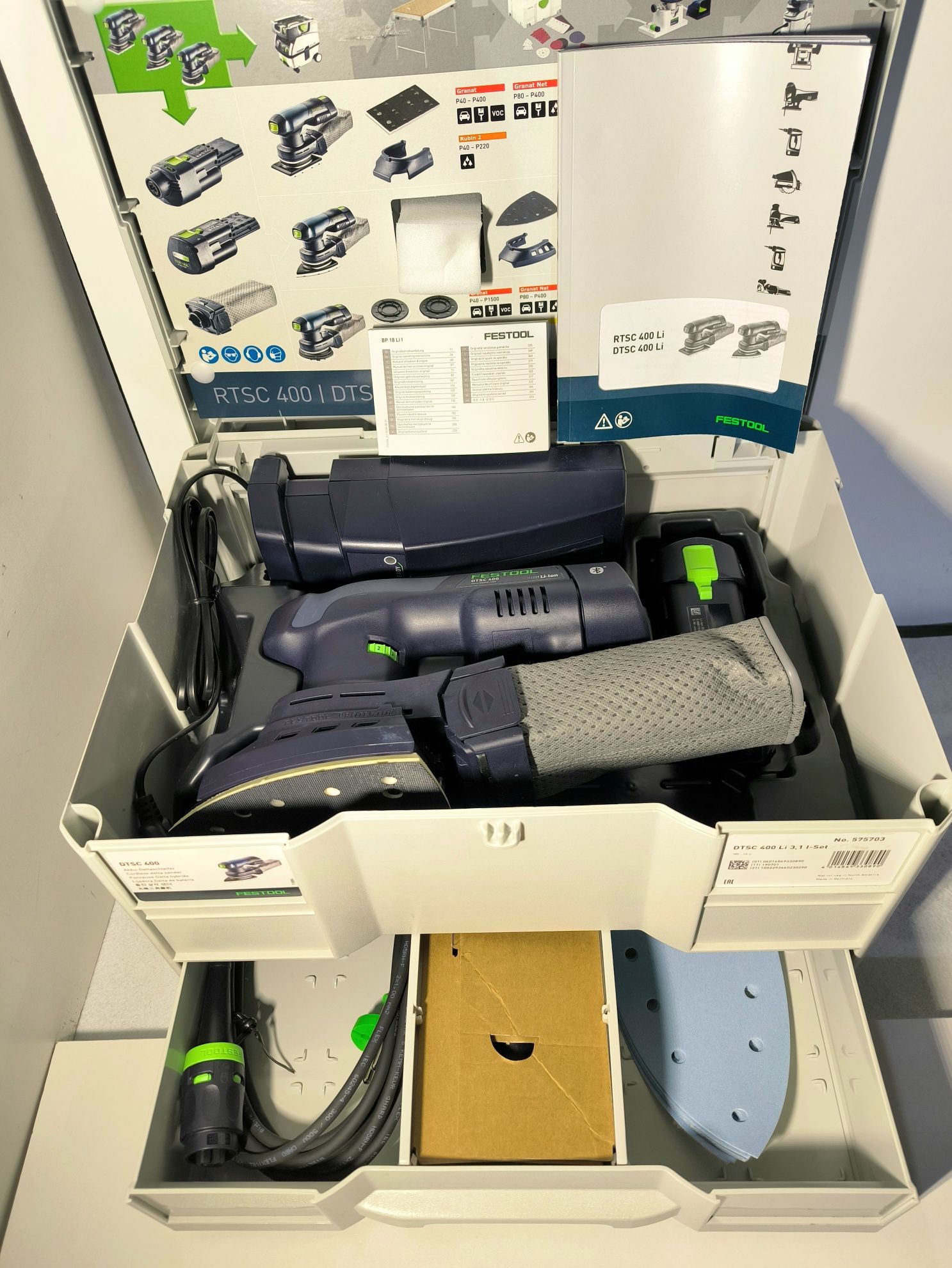 Kit 2 slefuitoare noi Festool cu acumulatori si trusa de ulei