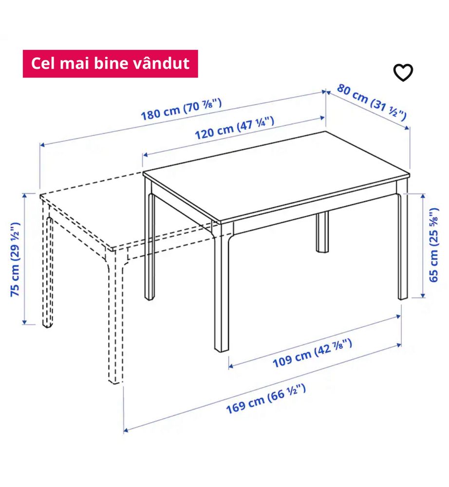 Vând masă lemn masiv extensibila Ikea Ekedalen
