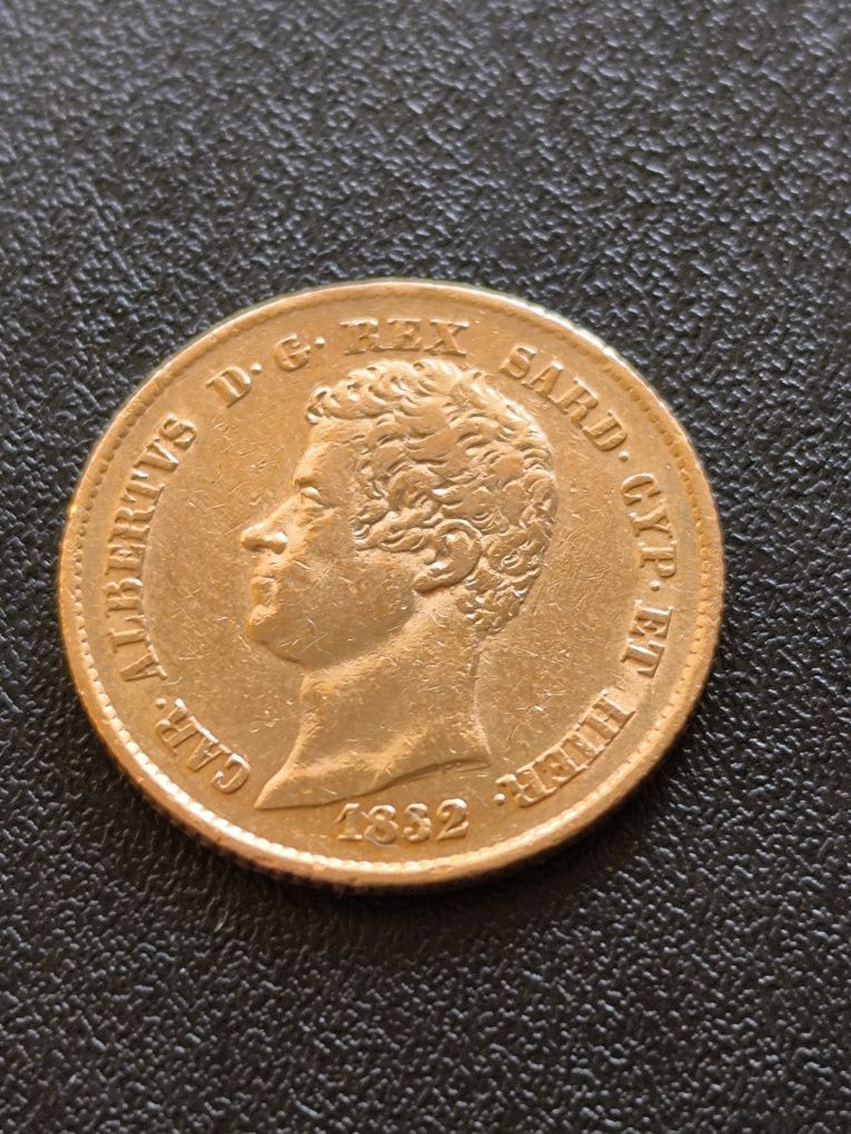 20 лири 1832 год, Сардиния, крал Карло Алберто, злато 6.45 гр,900/1000