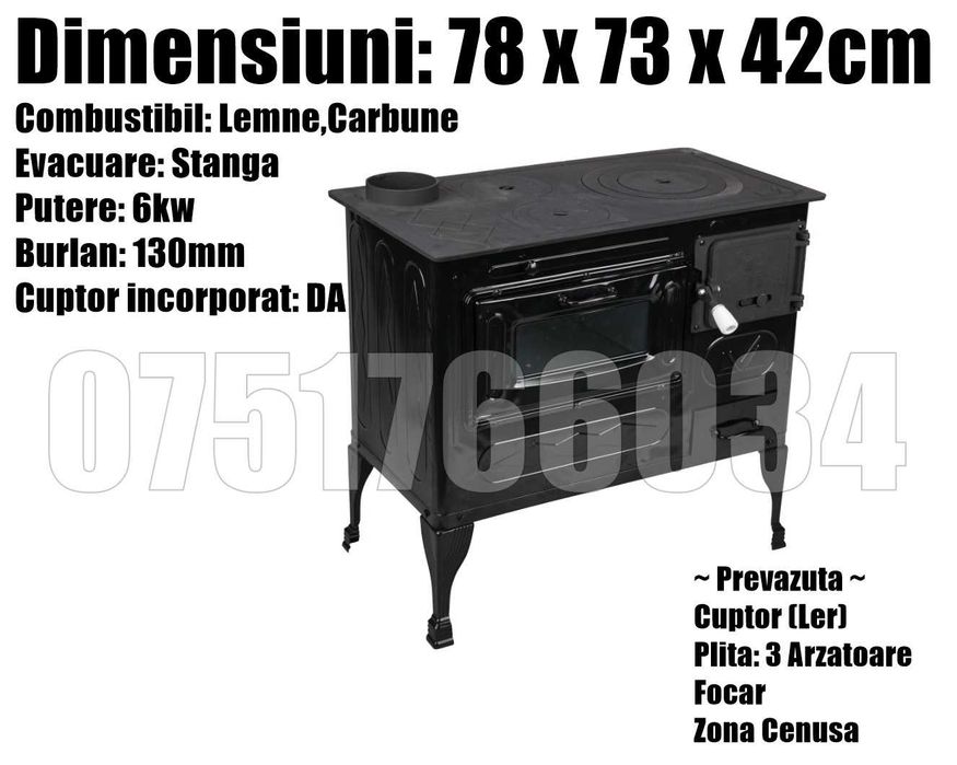 Soba BLK Dreapta Stanga Plita Cuptor Gatit 6KW LIVRARE GRATUITA AR
