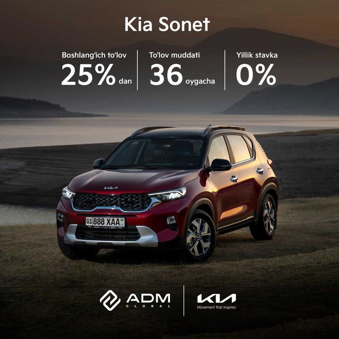 Kia Sonet 2025•0%stavka•36 oygacha to‘lov•Rasmiy diler Kia Kattakurgan