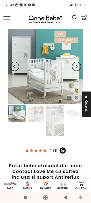 Vând patut nou lemn fag Italia ,saltea