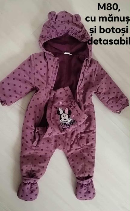 Combinezon Minnie m80 cu polar, mănuși și botoși