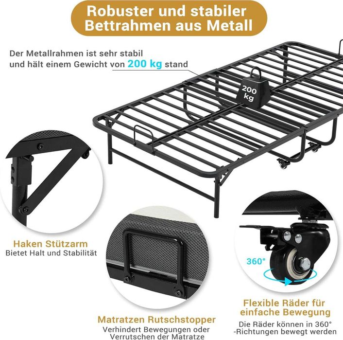 Сгъваемо легло 90x200 см с матрак от пяна с дебелина 10 см