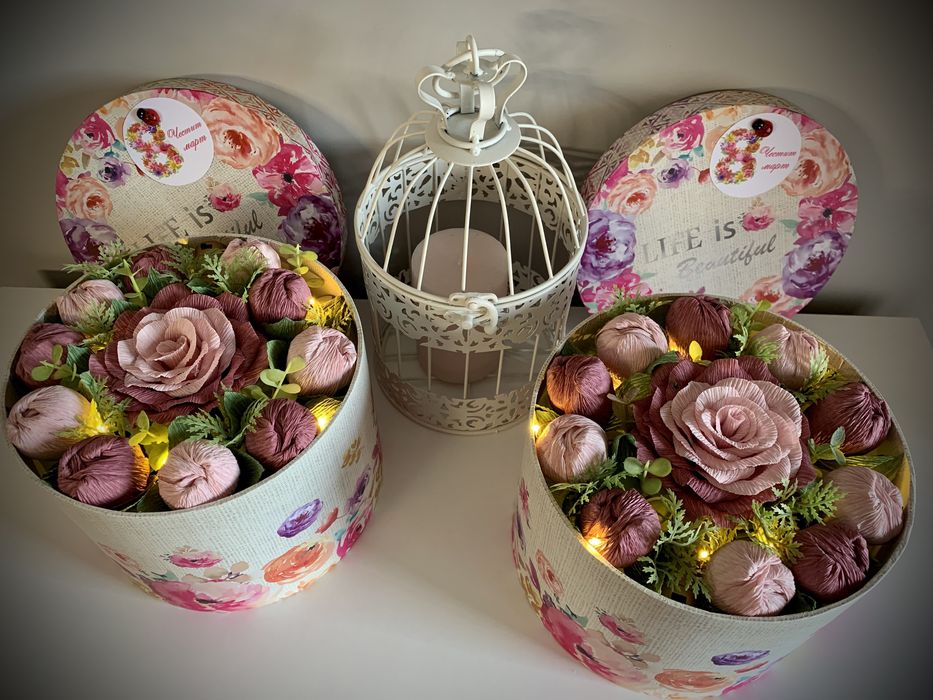 Букети с шоколадови трюфели в кутия