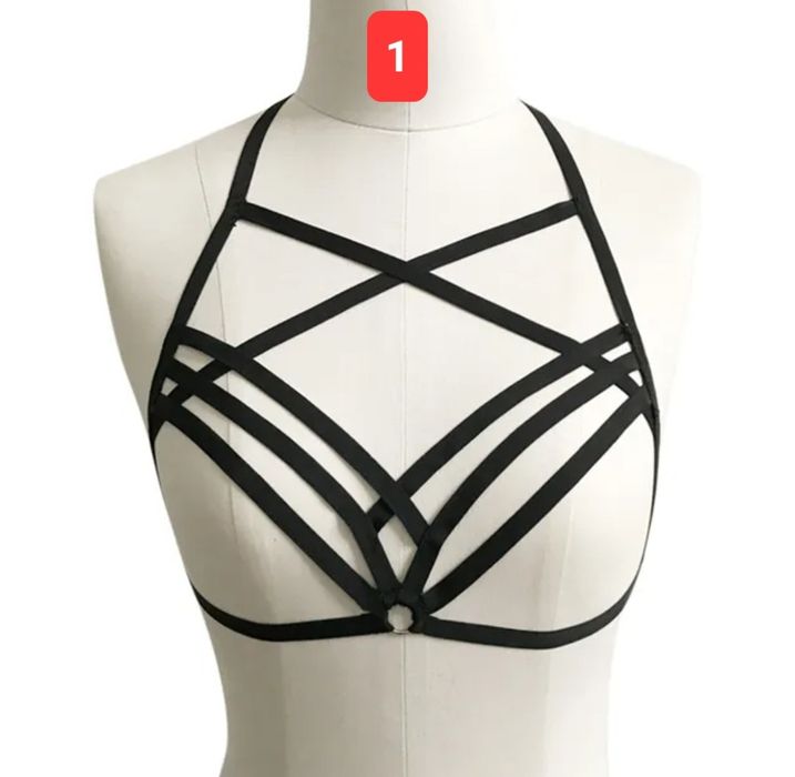 Bretele sutien decolteu decorative negru harness bra straps goth