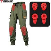 Pantaloni moto/atv bumbac, protectii soft genunchi si sold impermeabil