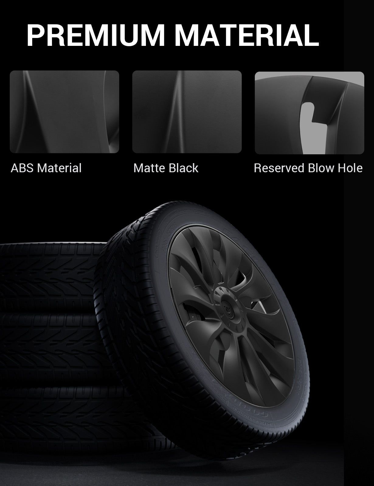 18" Тасове за Tesla model 3, ABS черен мат с капачки в 3 цвята