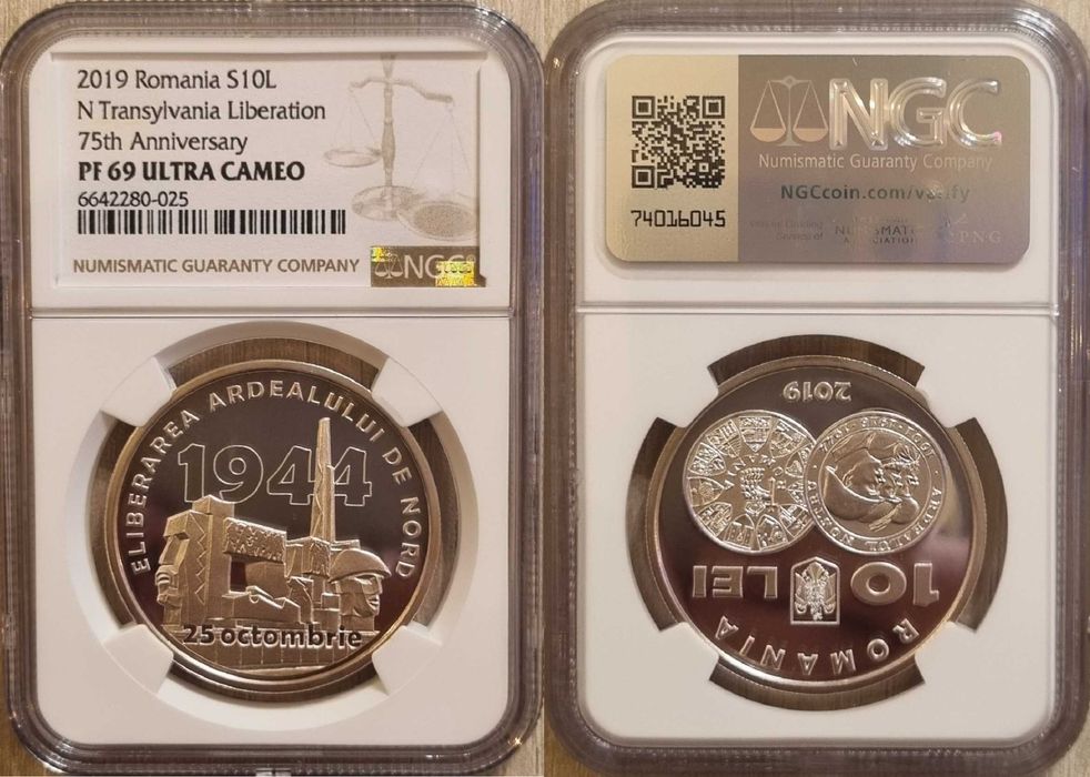 Moneda BNR 10 lei argint eliberarea Ardealului gradata NGC PF 69