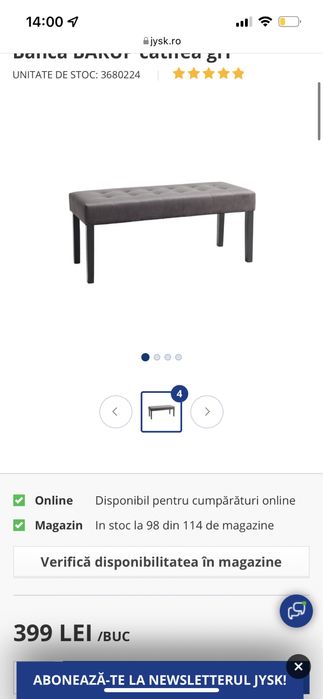 Banca Barup catifea gri