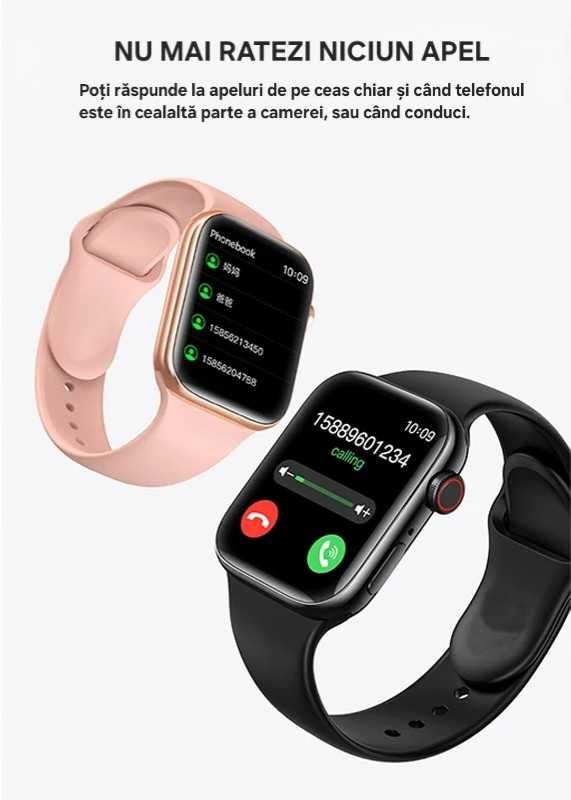 Smartwatch tip Apple Watch. Apeluri/Notificari pe ceas. Full touch.Roz