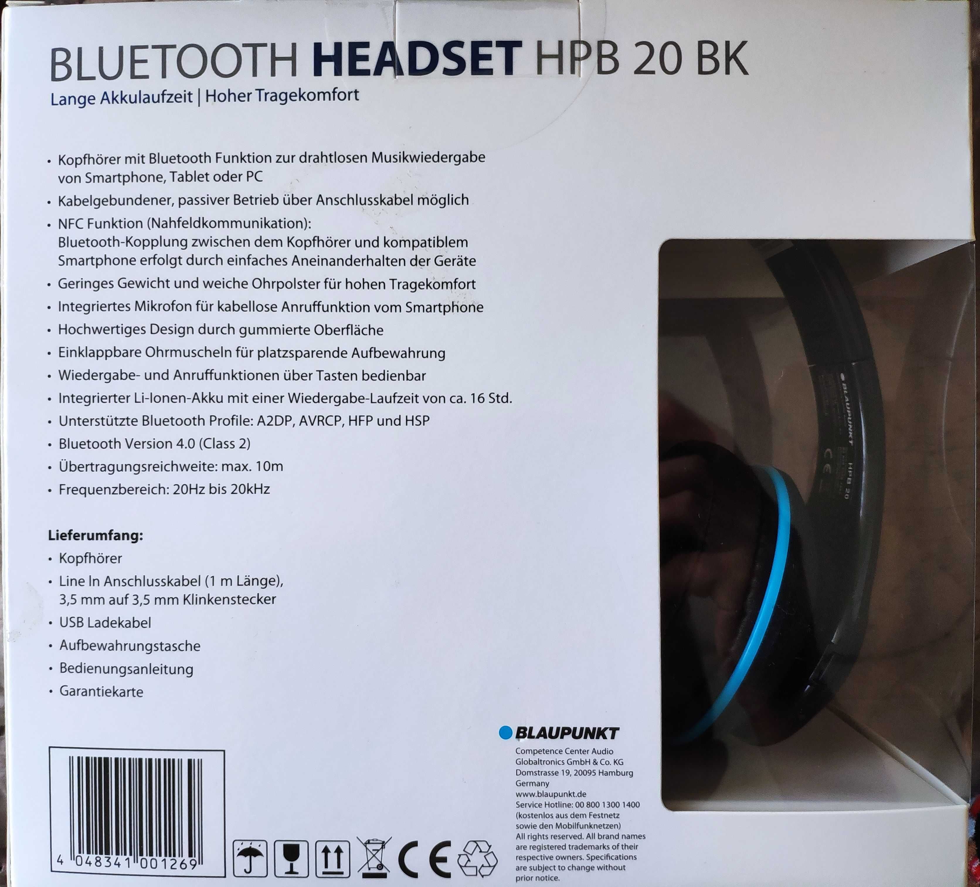 Слушалки Blaupunkt HPB 20 BK, Bluetooths, NFC