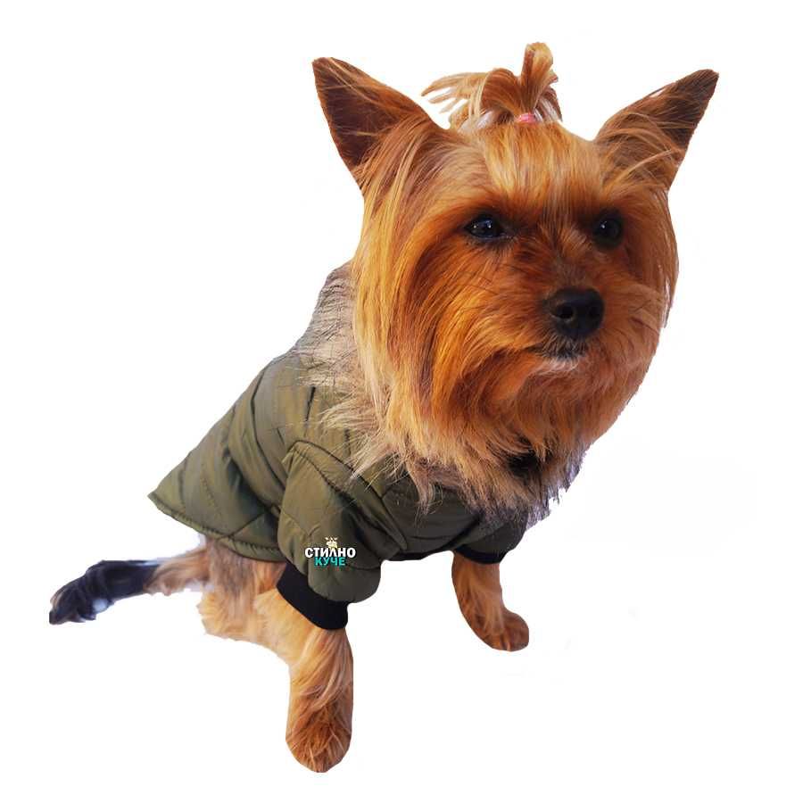 Кучешко зелено яке с пух на качулката Кучешки дрехи Дрехи за кучета