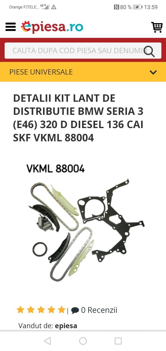 Vând distribuție BMW E46 320D 136CP