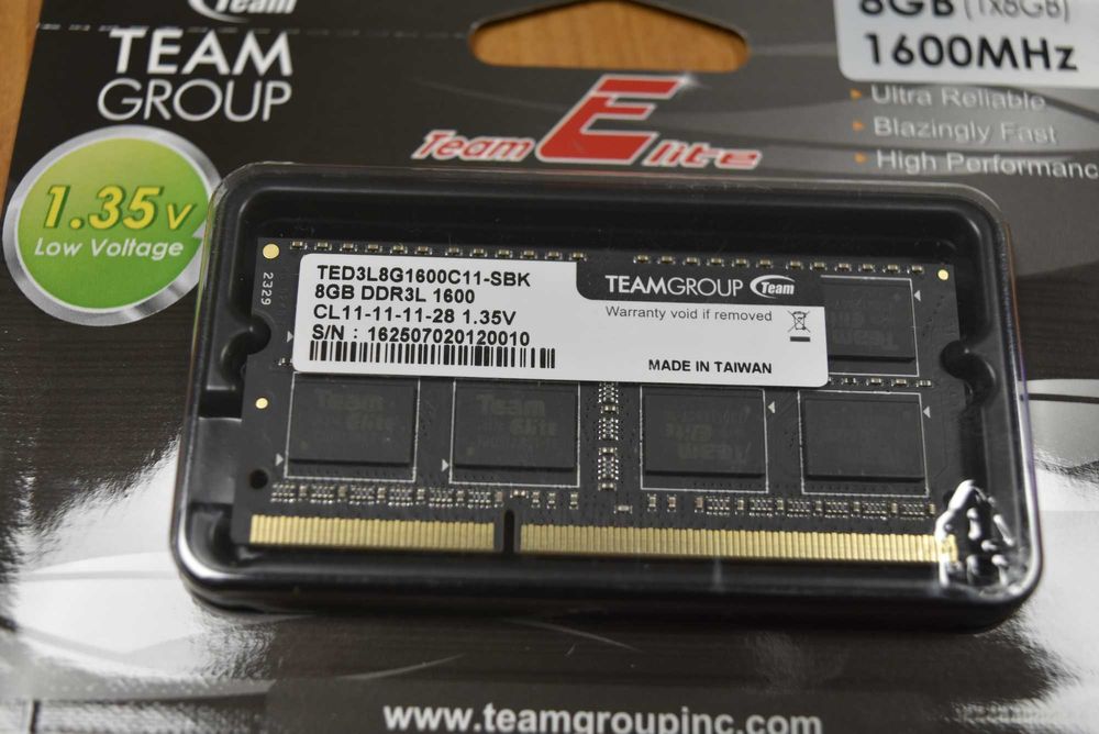 Памет 8GB DDR3L 1600MT/s, SO DIMM, памет, 1.35V, Team Group Elite