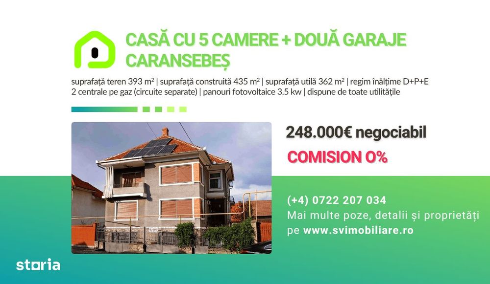 Comision 0 - Casa cu 5 camere si 2 garaje in Caransebes