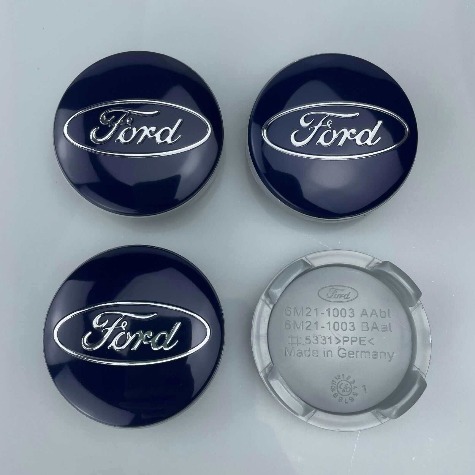 Set Embleme Capace Jante Aliaj Roti Ford 54mm Negru Albastru Argintiu