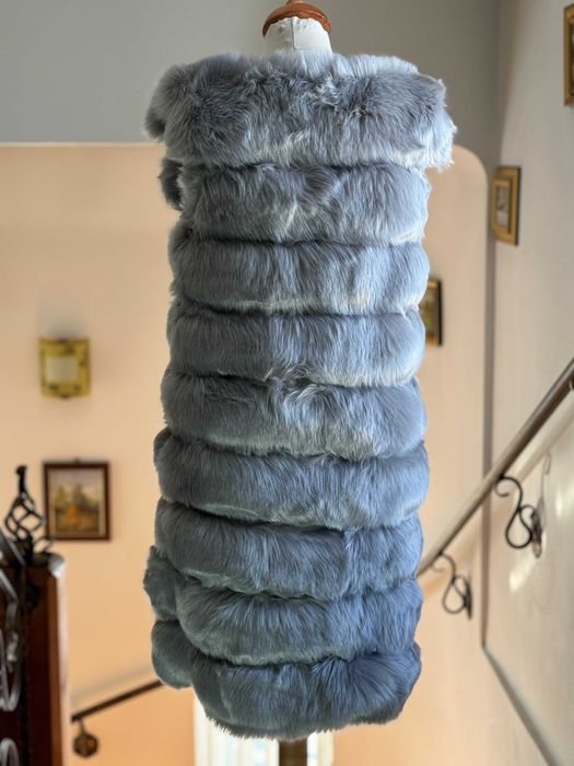 Vestă de dama lungă din blană artificială – gri perlat