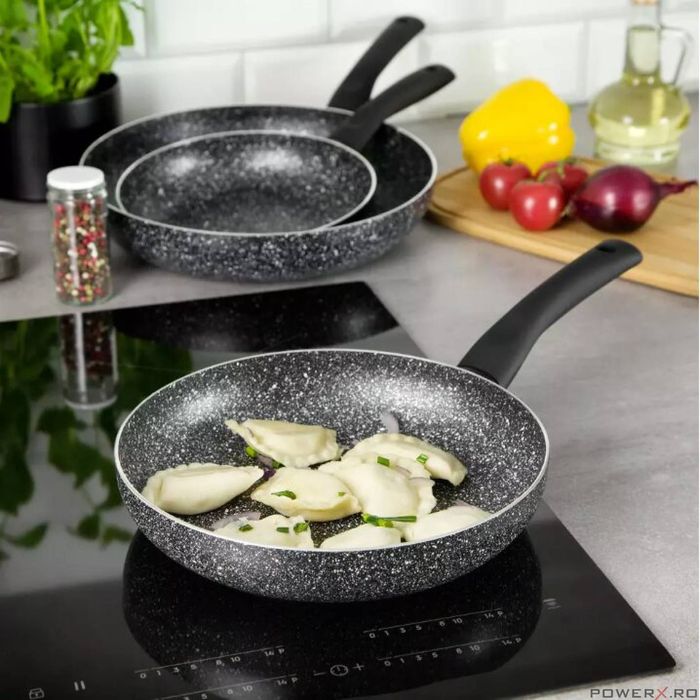 Set 3 tigai, aluminiu, marmorate, negru, 20, 24,28 cm, KingHoff