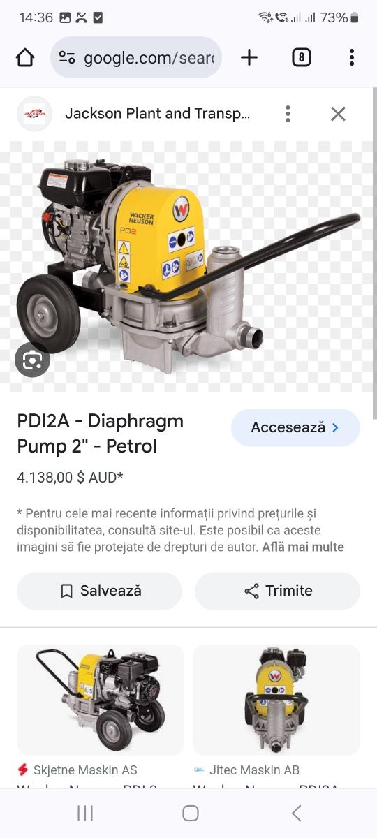 Motopompa cu diafragma (membrana) wacker neuson PDI2A  300l/min