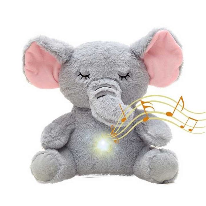 Дишащо слонче - светеща, дишаща и музикална плюшена играчка