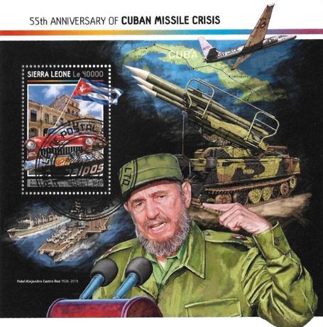 Super timbre colita stampilata Sierra Leone, tema Fidel Castro & Cuba