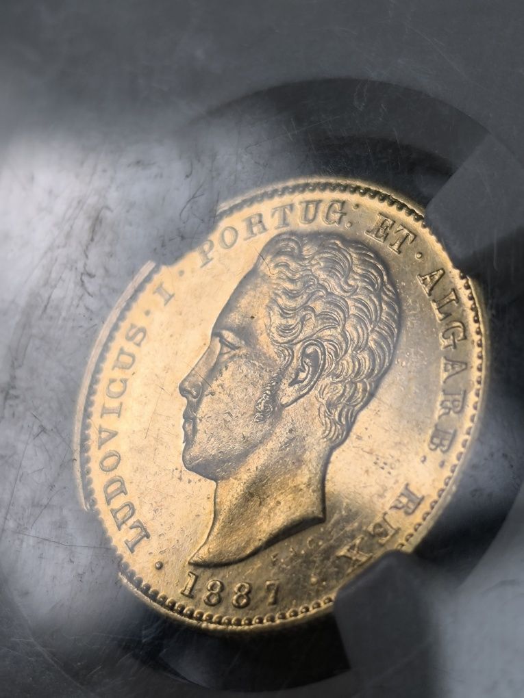 5 000 рейс1887 год, Португалия,Луиш I, злато 8.87 гр,917/1000 MS 62