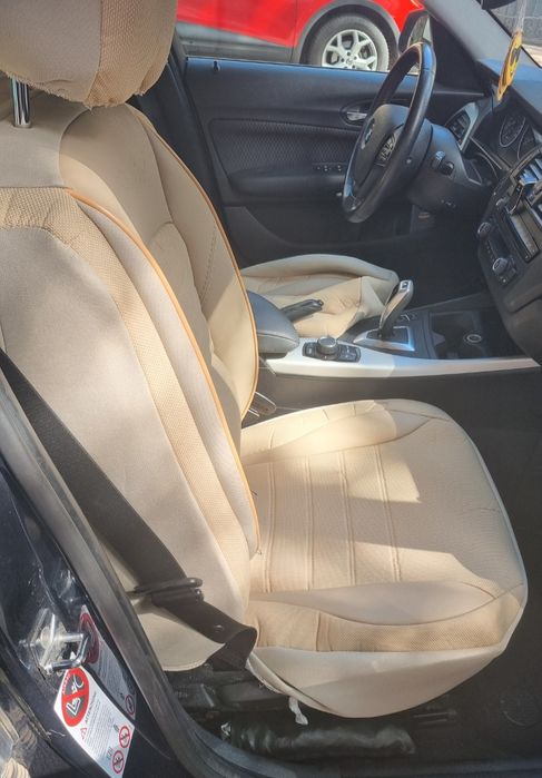 Huse auto crem tapițerie cu inserție de piele