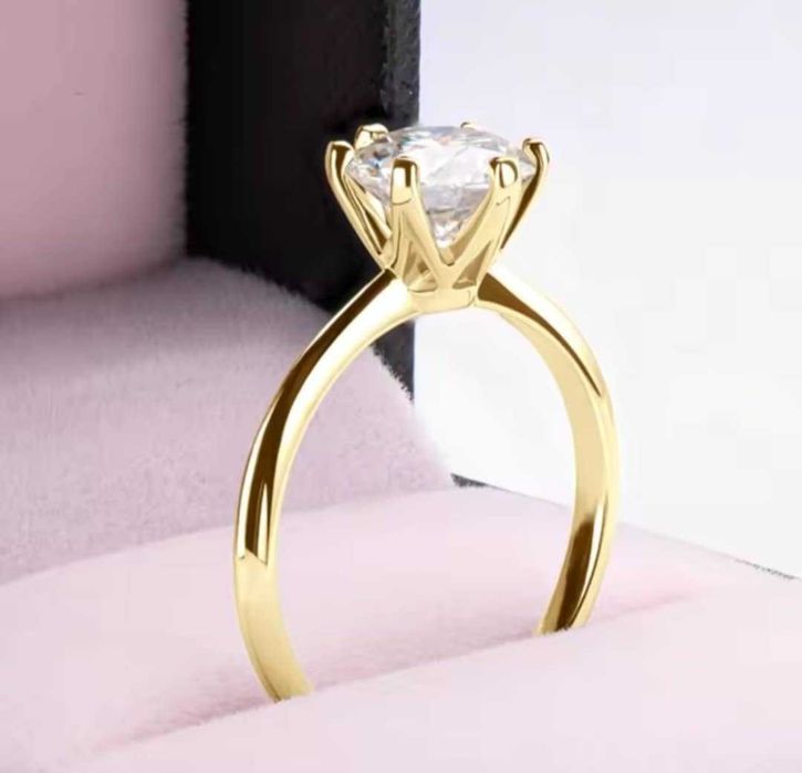 GR105, inel placat aur 14k, model logodna, zirconiu alb, clasic