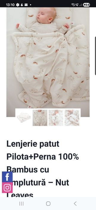 Lenjerie patut Pilota+Perna 100% Bambus cu umplutura