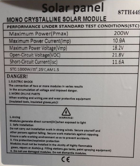Panouri solare fotovoltaice 100W 200W