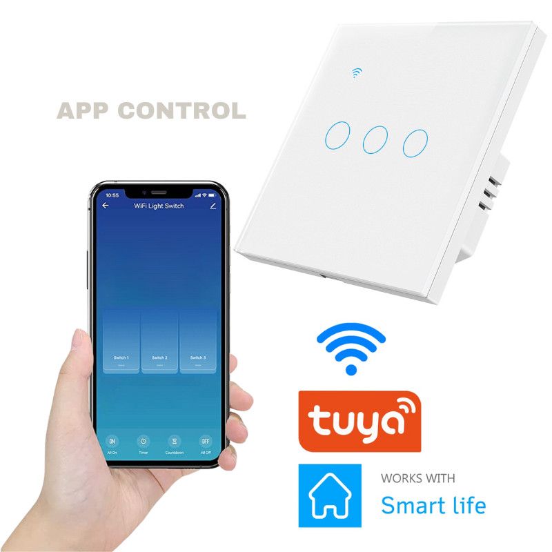 Intrerupator smart touch iUni 3F, Wireless, Sticla, LED