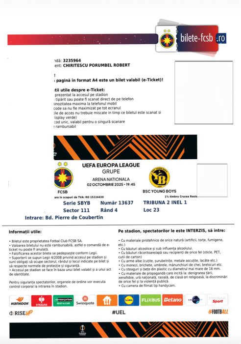 Vand 2 bilte la FCSB - Young Boys