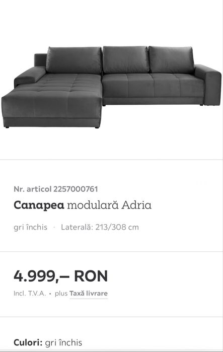 Coltar/canapea extensibila cu lada