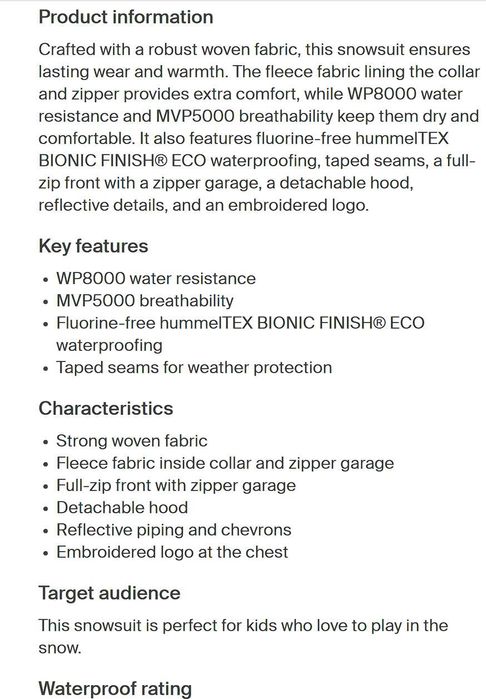 Детски ски гащеризон Hummel размер 9 години / ръст 134см.