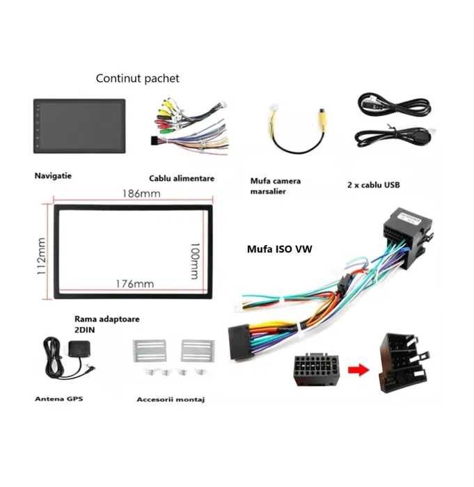 Navigatie GPS Android 2DIN - Wifi, Bluetooth, USB, 7" CARPLAY 1-8GB