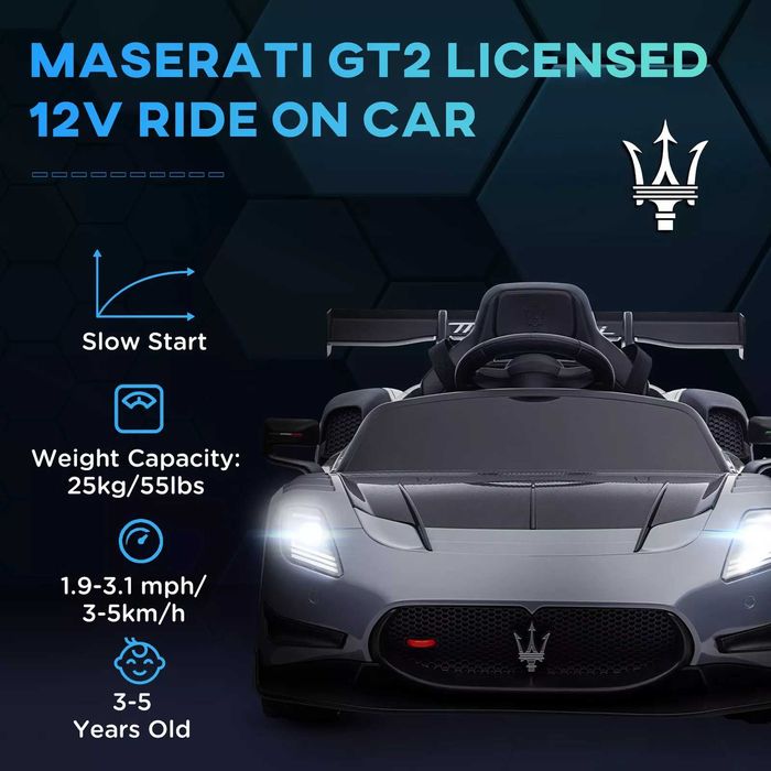 Mașinuță electrică Maserati GT2,Gri  cu telecomanda
